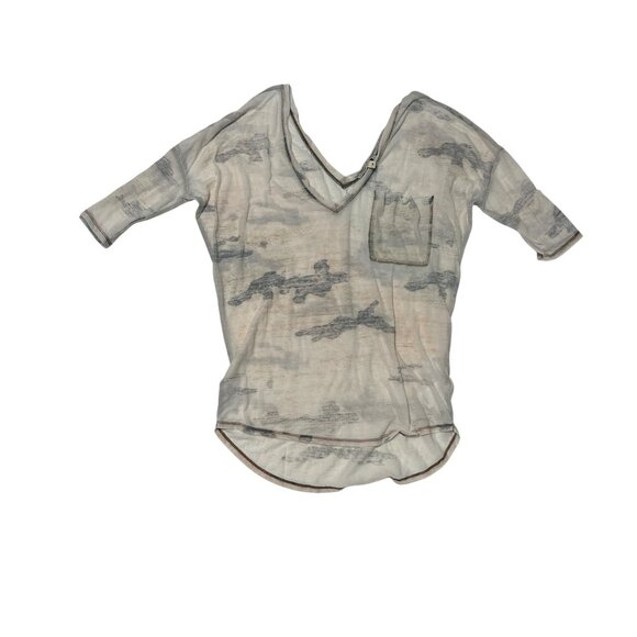 Express Womens Cloud Print V-Neck Top XS Sheer Casual Lightweight 1709 - Picture 1 of 5
